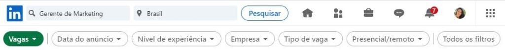 Filtros para buscar vagas no linkedin