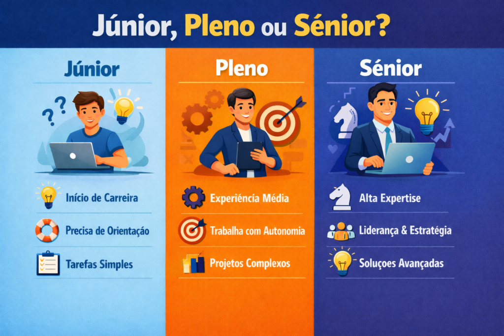 Diferença entre profissional júnior, pleno e sênior na carreira
